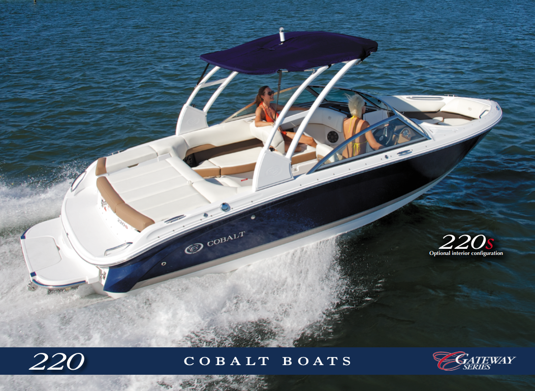 Cobalt Boats Bimini Boot for Dagger Tower on a sleek boat, showcasing a stylish design and vibrant blue color.